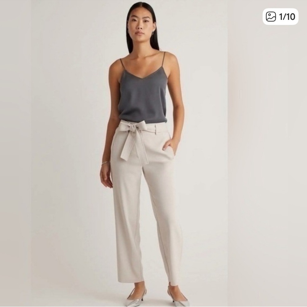 Quince Stretch Crepe Paperbag Pants Sz 8 Sand NEW